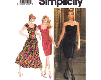 90s Drop Waist Dress Pattern Simplicity 7619 Pleated Strap Dress Gathered or Wrap Skirt Dress Womens Sewing Pattern Size 12 14 16 UNCUT