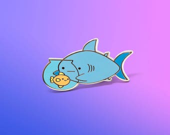 Goldfish Shark Enamel Pin, Lapel Pin, Kawaii Flair Pin, Shark Pin, Shark, Cute Pins, Enamel Pin, Goldfish Enamel Pin
