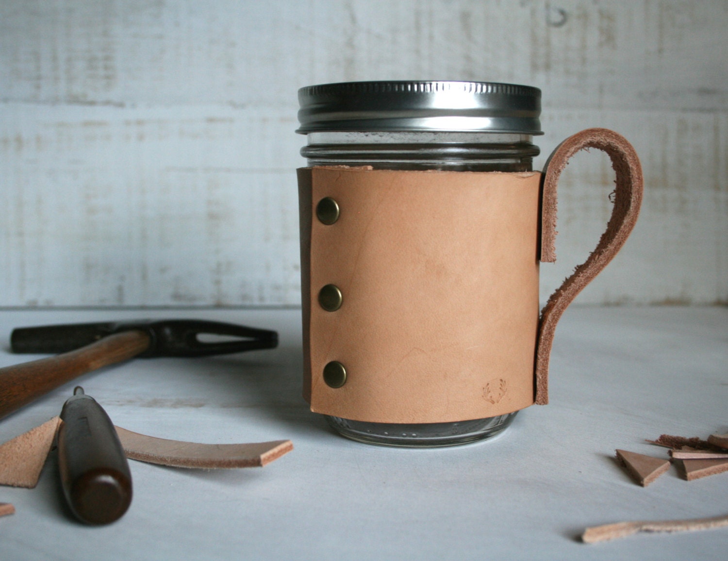 Mason Jar Travel Mug Travel Coffee Mug Handmade Leather Mason