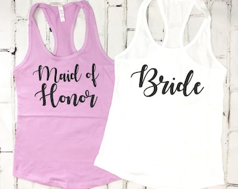 Bride Tank Top, Maid of Honor Tank Top, Bridesmaid Tank, Bride Shirt, Bridal Party Shirts, Bridesmaid Gifts, Bachelorette Party Shirts, Sale
