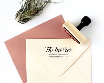 Custom Address Stamp, Rubber Stamp, Calligraphy Name Stamp, Centred Style