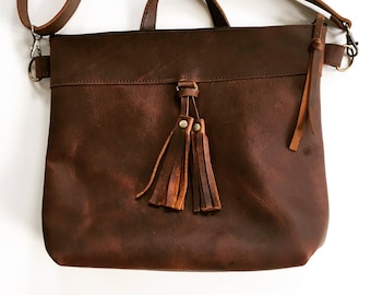 Brown leather crossbody bag, brown leather purse, crossbody purse, leather shoulder bag, everyday bag, leather bag
