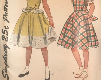 Vintage 40s Simplicity Pattern 2785 Girls' One Piece Dress With Detachable Peplum