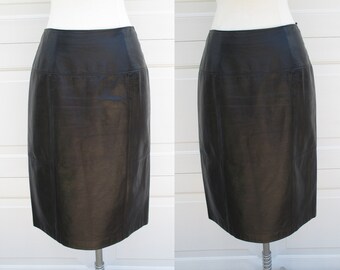 Black Leather Skirt Ellen Tracy Company 100% Leather Skirt Sz 4P Rocker Sassy Skirt