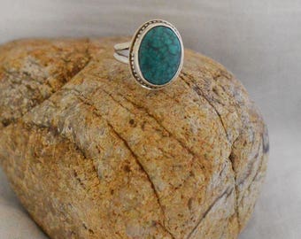 Green Chrysocolla & Fine Silver Ring, Size 6 1/4