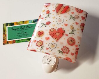 Fused Glass Night Light - Hearts & Flowers