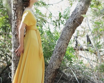 Bondi Beach Gold-Long Octopus Convertible Wrap Gown-Maxi Bridesmaid Dress~ Guilded, Vintage, Grecian