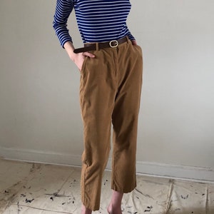 90s Corduroy High Waisted Chino Cropped Trousers Tobacco | S M L