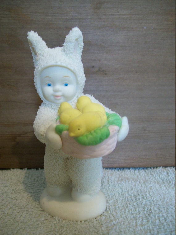 Snow Baby Easter Bunny w/basket of ducks, Basket of Joy, Snow figure, winter figure, Christmas, Spring, gift, home decor, holiday decor,