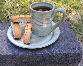 Coffee Cup. Coffee Mug. Small. Green. Beautiful handmade pottery cup. Unique, no two are exactly the same.