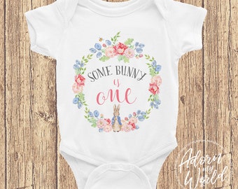 Some Bunny Is One Bodysuit, 1st Birthday Bodysuit, First Birthday Outfit, Peter Rabbit Onesie, Peter Rabbit Clothing, Peter Rabbit Bodysuit,
