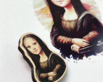 Mona Lisa Wooden Brooch