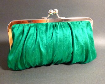 Bridal Clutch or Bridesmaid Clutch Kelly Green Silk Gathered Clutch CUSTOMIZE