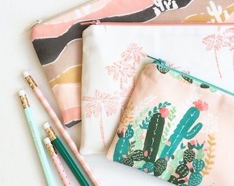 Palm Springs Zipper Pouch, School Supplies, Back to School Pencil Case, Pencil Pouch College Kids Gift for Women Blush Desert Organizer Bags