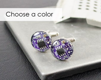 Recycled Computer Circuit Board Cufflinks CHOOSE COLOR, Geeky Jewelry, Wearable Technology Cufflinks, Geeky Wedding, Engineer GIft