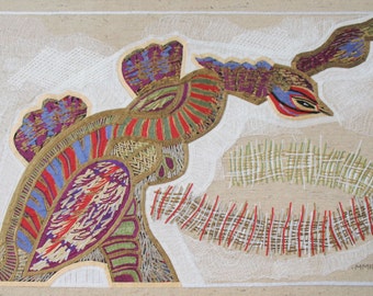 Bird Noh, textile collage
