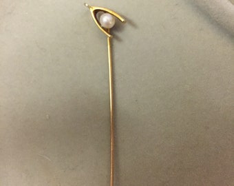 9ct gold wish bone pearl tie/hat pin