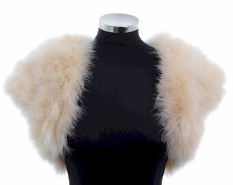 HOLLYWOOD VINTAGE GLAMOUR - Marabou Feather Shrug Wrap Stole Bolero Jacket - Champagne - Plus sizes available