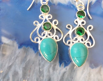 Turquoise and Chrome Diopside and Sterling Silver Earrings