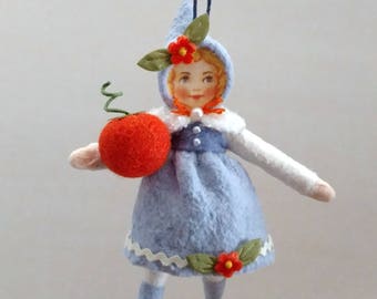 Herbst Mädchen, gesponnen Baumwolle Ornament, Watte, gesponnene Baumwolle Vintage-Stil, Plumpuppets blau
