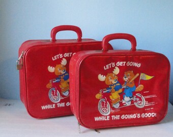 1983 The Get Along Gang Red Vinyl Suitecase set of 2.