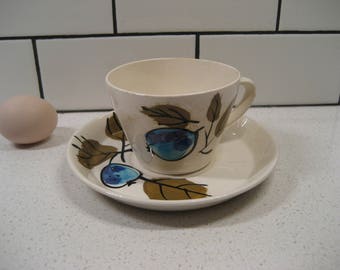 BOGO 40% OFF // Vintage Vera Neumann Cup & Saucer - Forbidden Fruit pattern - Island Worcester - Jamaica - Handpainted underglaze - Ladybug