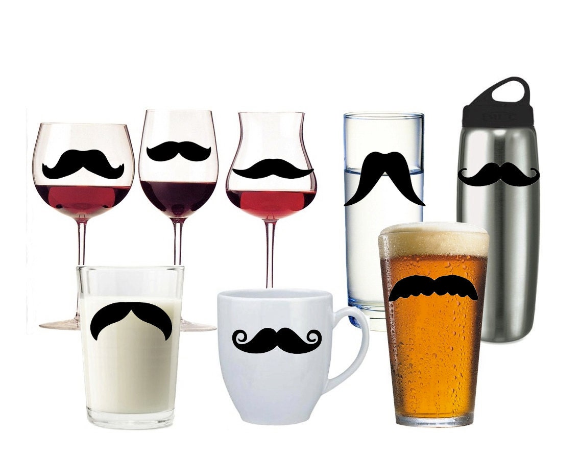 15 Mustache Vinyl Decals variety pack beer glass wine