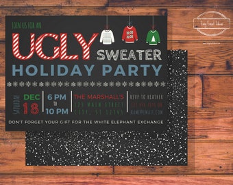 Personalized & Customizable Ugly Sweater Holiday Party Invitation W/Free Back