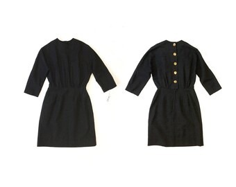 60s Mod Dress // 1960s Black Dress //small