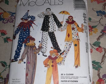 Vintage 1990 McCall's Crafts pattern #4944 Uncut Med. Adult boy & girl Clown costumes
