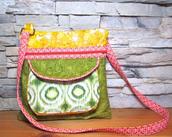 Green, Yellow, and Coral Front Pocket Medium Cross Body Bag/Swingpack