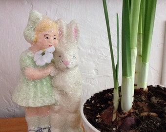 Rabbit girl Teena Flanner Original paper mache glitter custom