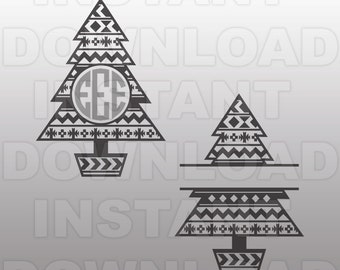 Aztec Pattern Christmas Tree Monogram SVG File -Commercial & Personal Use- Vector Art SVG for Cricut,Silhouette Cameo,iron on vinyl design