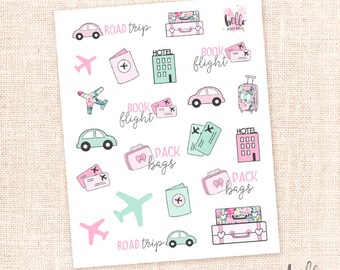 Travel stickers - 21 cute planner stickers / for the erin condren, happy planner, filofax