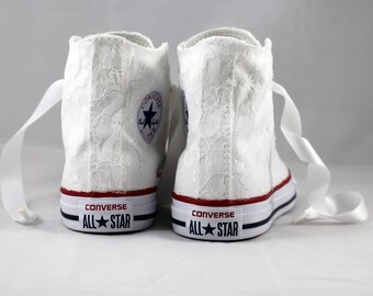Lace High Top Converses --Bridal Converses -- Wedding Tennis shoes - Wedding Converse High Top-- Custom Converses