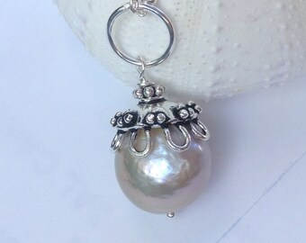 Large 15mm Kasumi Pearl Pendant with Ornate Hill Tribe Silver, June Birthstone, Pearl Pendant,Kasumi Pearl Necklace, sterling silver