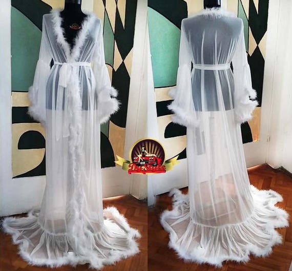 Bride White Boudoir Dressing Gown Tulle Mar
