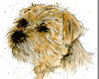 Border Terrier Greeting Card - Dog Birthday Card, Blank Inside, Watercolour, Animal Card