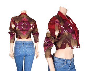 Small Rodeo Shirt // Maroon & Purple Cut Out Western Crop Top // A89