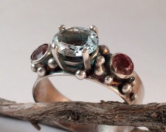 Topaz and Oregon Sunstone Silver Ring