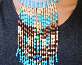 Hand-woven in loom Vertical Mapuche ethnic necklace