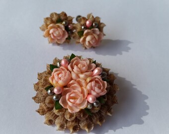 Antique Shell Brooch and Earring Set