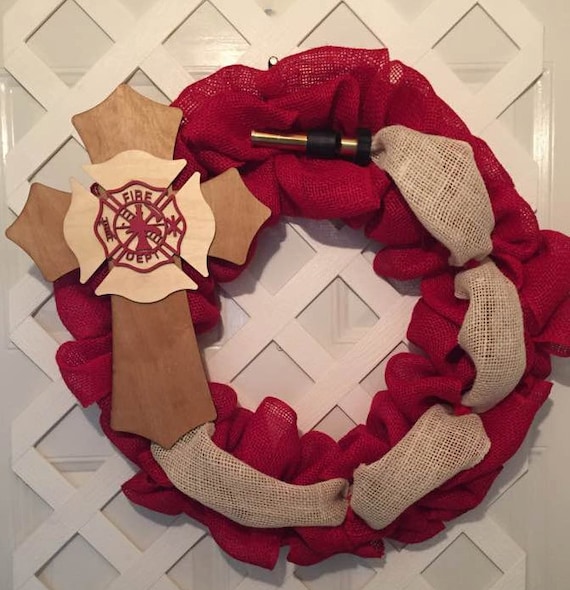 Firefighter Gifts - Firemen Gifts - Firemen Burlap Wreath - Firehouse Gifts - Firehouse Decor - Firemen Decor - Heroes Wreath - Door Decor