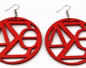 Delta Sigma Theta Earrings Inspired Wood Red Natural Earrings Sorority Gift Pledged University College Graduation Gift FREE SHIPPING