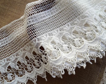 Crochet Lace Trim, White Cotton Lace, Vintage Lace Trim, Cotton Crochet Lace