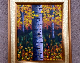 Autumn Aspens, Tree Painting, Original Acrylic Painting, Birch Tree Painting, Aspens Art, Gift Idea, Frame included, FREE Shipping