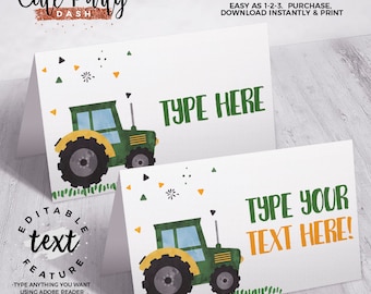 INSTANT DOWNLOAD - EDITABLE Tractor Birthday food card Farmer Birthday Party printable buffet label birthday Farmers party tent card
