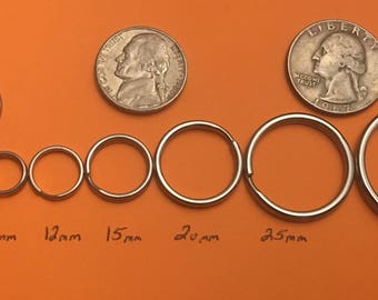 6mm, 8mm, 10mm, 12mm, 15mm, 20mm, 25mm, 30mm Stainless Steel Split Rings Double loop Jump rings!! WHOLESALE