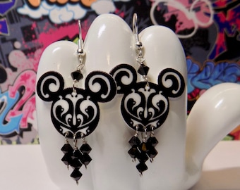 Mickey Mouse Black and White Swirled Dangle Earrings
