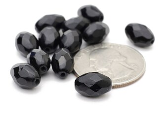Faceted Barrel Shaped Black Onyx Beads 8x10mm 5 pcs